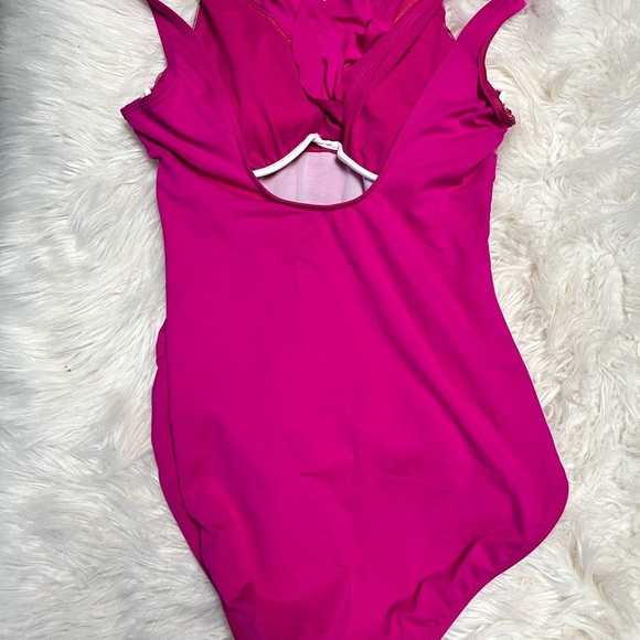 lauren ralph lauren Hot Pink One Piece Size 12 Ruffled Top Underwired - Picture 3 of 4